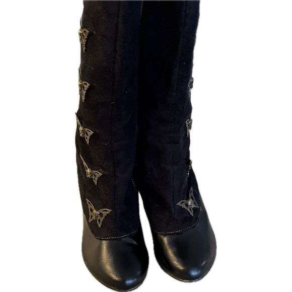Demonia Women's Steampunk Skull & Butterfly Boots Black Size 6.5 Mid-Calf - Picture 9 of 12
